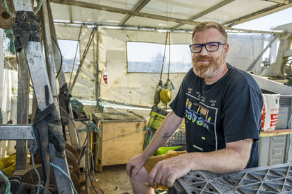 France, Charente Maritime, Oleron island, port of La Cotinière, fisherman Yoann Crochet on his trawler L'Univers