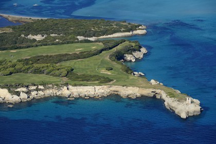 France, Corse du Sud, Bonifacio, Pointe de Sperone, Sperone golf course (aerial view)