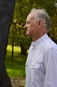 France, Marne, Beaumont-sur-Vesle, the sculptor Christian Lapie surrounded by his sculptures in his external workshop