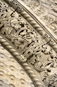 France, Moselle, Metz, Imperial district, railway station, built between 1905 and 1908 by the Berliner architect Jurgen Kruger, fresco on the main façade, which is an allegory of the trades of the popular classes