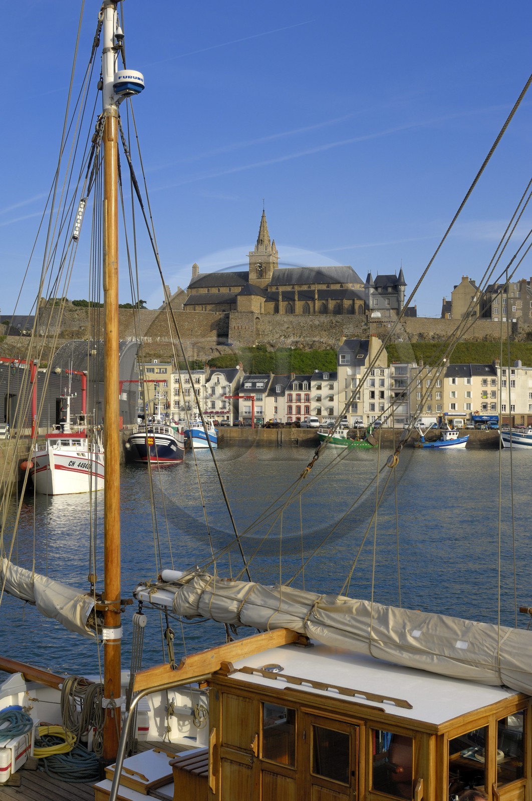 France, Manche, Cotentin, Granville, fishing port, wet dock at the bottom of the Haute Ville (Upper Town)