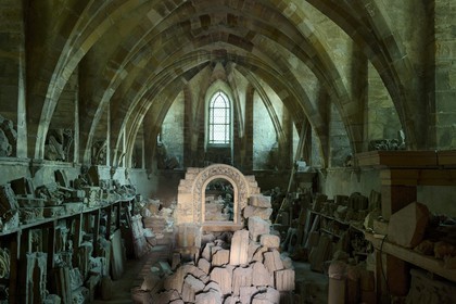 France, Marne, Reims, Palais du Tau, listed as World Heritage by UNESCO, the archbishop lower chapel (13th century), which serves as stone deposit since the 19th century
