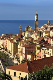 France, Alpes-Maritimes, Menton, old town dominated by the St Michel Basilica