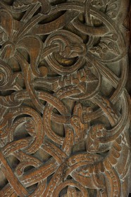 Norway, Sogn Og Fjordane County, Borgund, wooden stave church called stavkirker or stavkirke built in 1130, detail of pre-Christian viking motifs