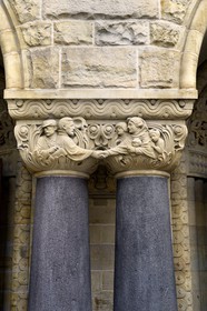 France, Moselle, Metz, Imperial district, railway station, built between 1905 and 1908 by the Berliner architect Jurgen Kruger, column pediment showing the separation of the travel departure