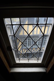 France, Finistere, Morlaix museum, 15th century half-timbered house with interior bridges called Maison a lanterne or Maison a pondalez