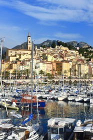 France, Alpes-Maritimes, Menton, the port and the old town dominated by the St Michel Basilica