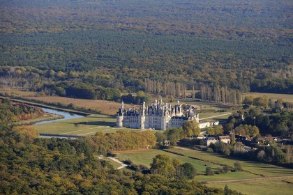 France, Loir et Cher, Loire Valley listed as World Heritage by UNESCO, Chateau de Chambord (aerial view)