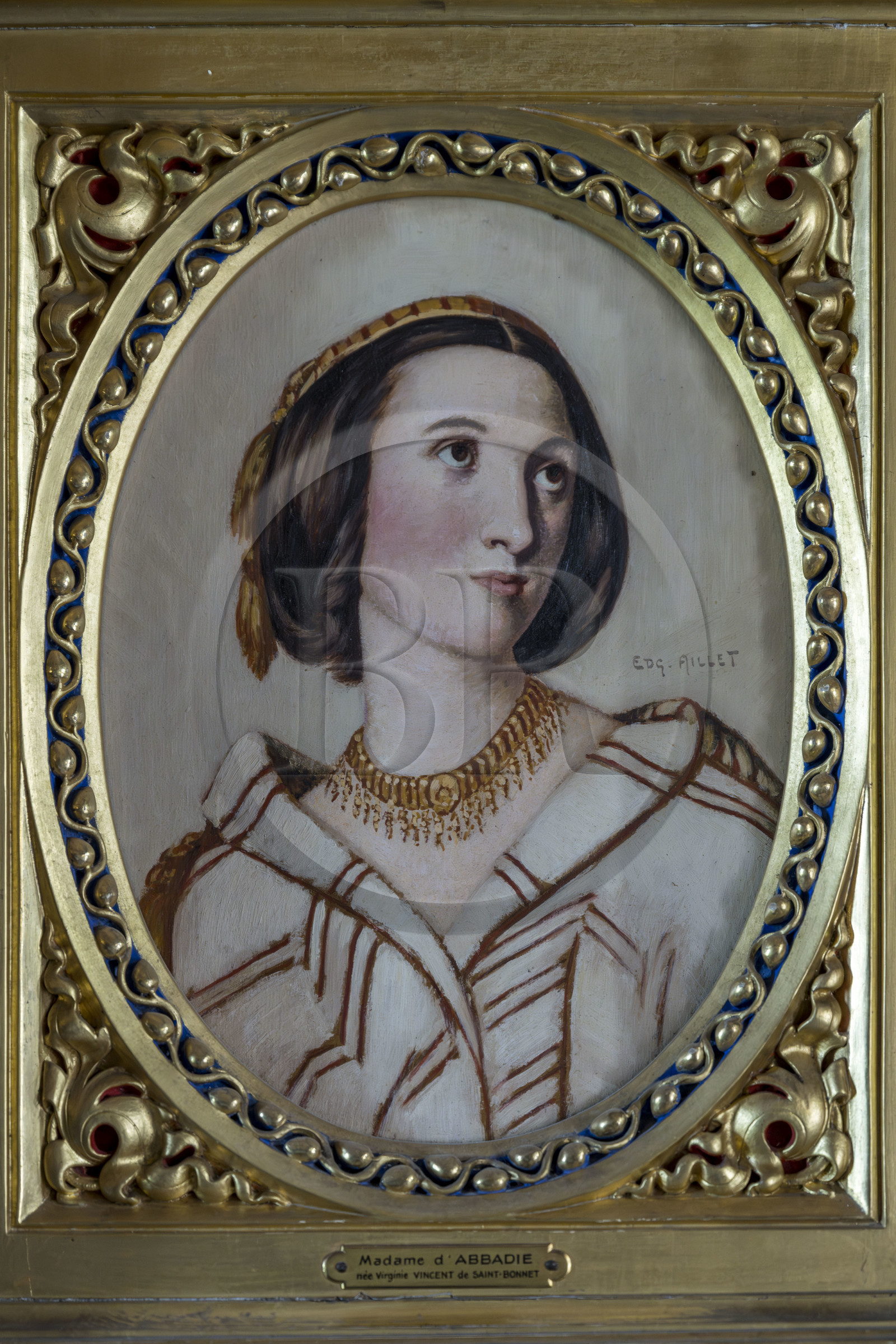 France, Pyrénées-Atlantiques (64), la côte du Pays-Basque, Hendaye, chateau d'Abbadia construit en 1870 par Eugène Viollet-le-Duc pour Antoine d'Abbadie d'Arrast, portrait de Virginie Vincent de Saint-Bonnet épouse d'Antoine d'Abbadie