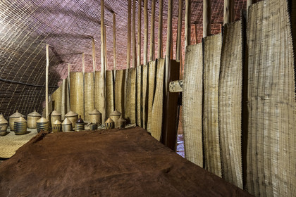 Rwanda, Province du Sud, Nyanza, musée du Palais royal Rukari, palais traditionnel du roi Mutara III Rudahigwa dans une hutte traditionnelle appellée Rugo, la maison principale Kambere