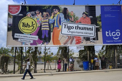 Tanzania, Dar es-Salaam, billboard advertising for a mobile phone company