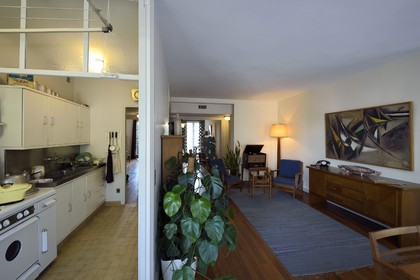 France, Seine-Maritime (76), Le Havre, Centre-ville reconstruit du Havre par Auguste Perret classé Patrimoine Mondial de l'UNESCO, Maison du Patrimoine atelier Perret, appartement temoin de la reconstuction, agencé et meublé année 1950