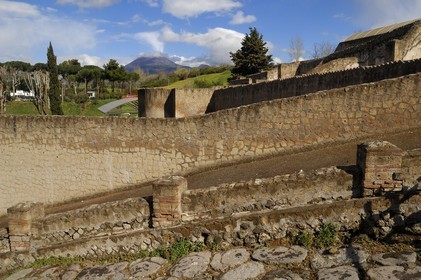 Italie, Campanie, Pompei, site archéologique classé Patrimoine Mondial de l'UNESCO, avec le Vésuve en arrière-plan
