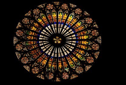 France, Bas-Rhin (67), Strasbourg, vieille ville classée au Patrimoine Mondial de l'UNESCO, cathédrale Notre-Dame, la rosace de 15m de diamètre