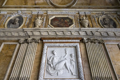 France, Cote d'Or, Dijon, area listed as World Heritage by UNESCO, Hotel Despringles built between 1662 and 1675, proceedings room decorated with stucco bas-reliefs imitating white marble, allegory of Wisdom