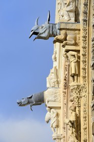 France, Marne, Reims, Notre-Dame de Reims cathedral, listed as World Heritage by UNESCO, western facade, lead and zinc (17th century) gargoyles