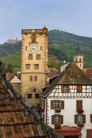 France, Haut Rhin, the Alsace Wine Route, Ribeauvillé, the Butchers Tower (Tour des Bouchers) from the Middle Age
