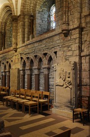 Royaume-Uni, Ecosse, Iles Orcades, Mainland, ville de Kirkwall, la cathédrale Saint-Magnus en grès rouge