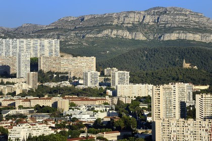 France, Bouches du Rhone, Marseille, la Panouse district,  large group of 2200 housing called la Rouvière and Saint Joseph church