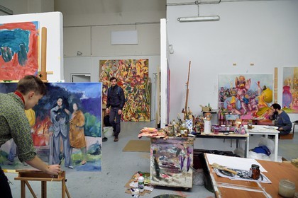 France, Paris, Saint Germain des Pres district, Ecole nationale superieure des Beaux-Arts (Fine Arts school), Chimay building in the former Hotel de Chimay, students in the Tim Eitel workshop