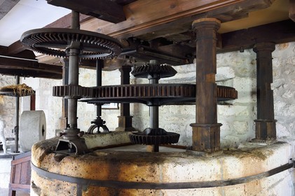 France, Charente (16), Pranzac, rouages de l'ancien moulin à eau dit du chateau