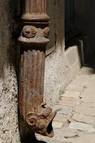 France, Herault, Villeneuvette, former Royal factory, gutter affixed to the buildings of the 17th century in the main street