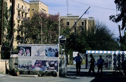 Cyprus, Nicosia, only check point of the green line in front of Ledra Palace hotel (UN)