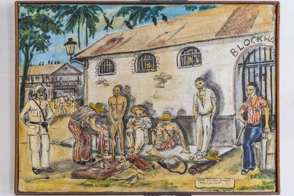 France, Guyane, Cayenne, musée départemental Alexandre-Franconie, peintures réalisées par un bagnard, Francis Lagrange dit Flag, condamné pour escroquerie et faux monnayage mais qui était aussi faussaire et artiste, elles retracent la vie (et le mort) au bagne