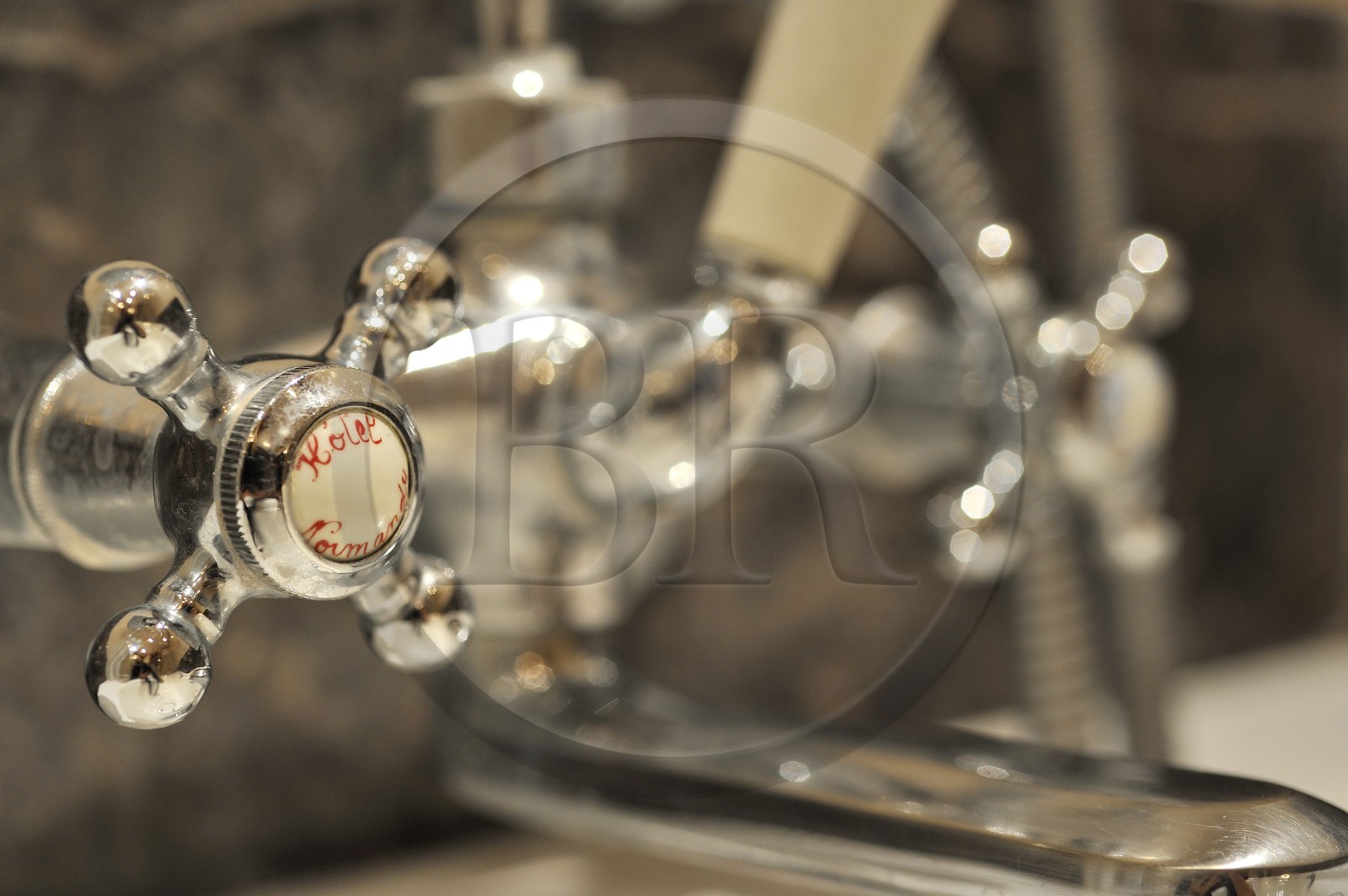 France, Calvados (14), Pays d'Auge, Deauville, l'Hôtel Normandy (groupe Barrière), détail de la salle de bain