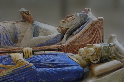 France, Maine et Loire, Loire Valley listed as World Heritage by UNESCO, Fontevraud l' Abbaye, Fontevraud Abbey Church, House of Plantagenet recumbent statues, King of England Henri II and his wife Alienor d' Aquitaine