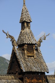 Norway, Sogn Og Fjordane County, Borgund, wooden stave church called stavkirker or stavkirke built in 1130 with pre-Christian viking motifs