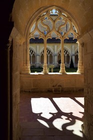 France, Dordogne,  Perigord Noir, Le Buisson de Cadouin, former cistercian abbey church, stage on the Camino de Santiago (Way of St. James) listed as World Heritage by UNESCO, the cloister of the 15th century