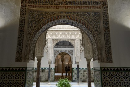 Spain, Andalusia, Seville, the Alcazar of Seville (Reales Alcazares de Sevilla), listed as World Heritage by UNESCO, suites of rooms to the Hall of the Ambassadors (Salon de Embajadores)