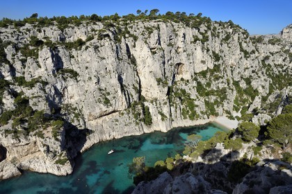 France, Bouches du Rhone, Marseille, National Park of the Calanques, Calanque En Vau (cove) and its beach (request for authorization necessary before publication)