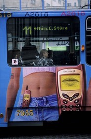 Slovakia, Bratislava, advertising for a mobile telephone on a tram