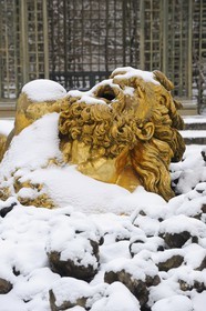 France, Yvelines, snow covered park of the Chateau de Versailles, listed as World Heritage by UNESCO, Bosquet de l'Encelade (Encelade Grove) by Marsy