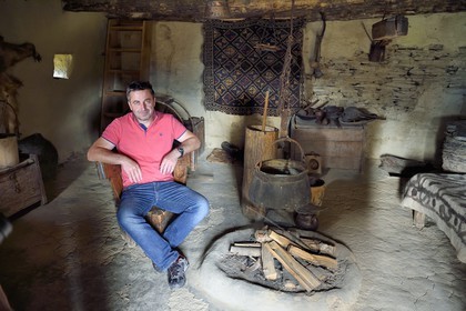 Georgia, Kakheti, Tusheti region, Omalo, the fortress of Keselo in Zemo (upper) Omalo served as a refuge for locals in wartime, David Idoïdzé inside the medieval fortified family tower