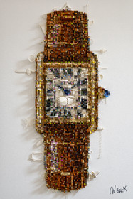 France, Cote d'Or, Dijon, Artist Aymeric Gillet, aka M'Brick, in his studio filled with crates of multicolored Lego used to create giant pixelated paintings inspired by pop culture