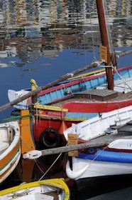France, Herault, Sete, traditional boats in the port at the entrance of the canal Royal (Royal Canal)