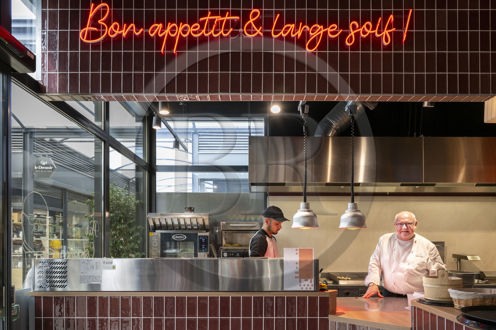 France, Côte-d'Or (21), Dijon, zone classée Patrimoine Mondial de l'UNESCO, Cité Internationale de la Gastronomie et du Vin par l'architecte Anthony Béchu, le village gastronomique, Meurette et Persillé, le corner du chef bourguignon Florent Colombo