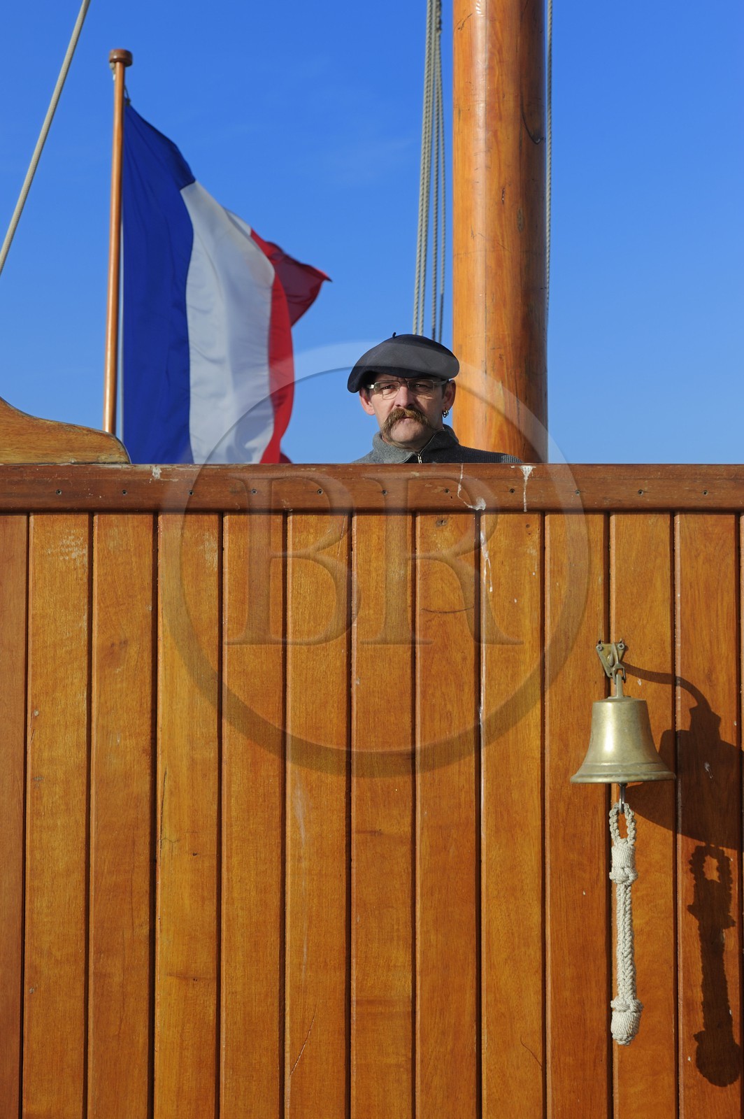 France, Seine Maritime, Pays de Caux, Cote d'Albatre, Fecamp, at sea aboard the old sailing ship Tante Fine, the captain Asterix