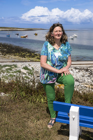 France, Finistère, Iroise Sea, Molene Island, Christine Demeure who manages the only grocery store on the island at the port