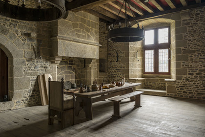 France, Ille-et-Vilaine, Fougeres, the 12th century fortified castle, interior of the guard room of the Surienne Tower