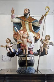 France, Haute Corse, Bastia, the Citadel district of Terra Nova, the palace of the Genoese governors that hosts the Musee d'Histoire de Bastia (Museum of Bastia History), 18th century processional group of Saint Erasmus