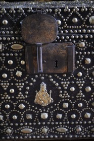 France, Loir et Cher, Loire Valley, listed as World Heritage by UNESCO, Chaumont sur Loire castle, detail and lock of a chest