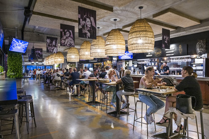France, Herault, Montpellier, Marché du Lez, the Halles du Lez combining food halls, food court and rooftop