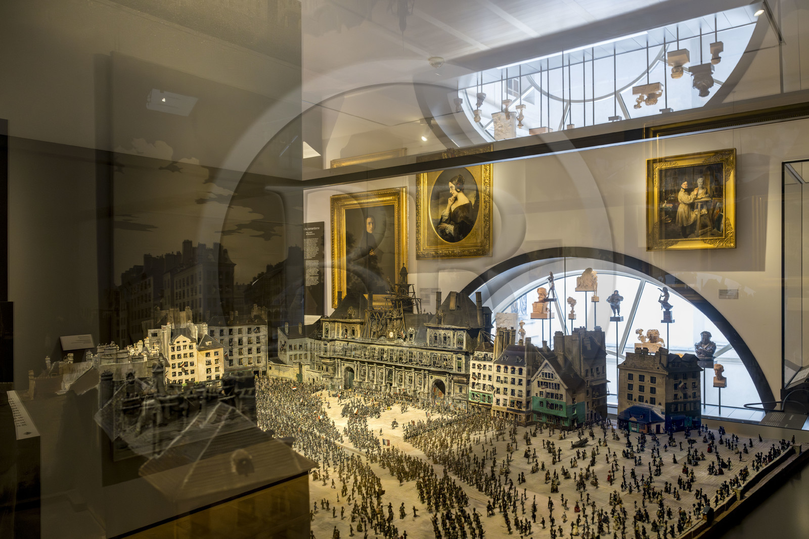 France, Paris (75), quartier du Marais, Musée Carnavalet, maquette représentant l'arrivée du futur roi Louis-Philippe à l'Hotel de Ville de Paris entouré par la Garde Nartionale et accueilli par La Fayette