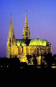 France, Eure et Loir, Chartres, Notre Dame de Chartres Cathedral by Night, listed as World Heritage by UNESCO