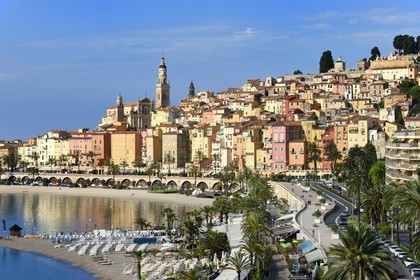 France, Alpes-Maritimes, Menton, old town dominated by the St Michel Basilica