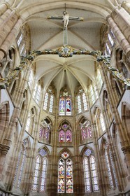 France, Marne, village of Saint-Amand-sur-Fion, Saint-Amand church, the choir of the thirteenth century with the rood beam and the crucifix of the eighteenth century